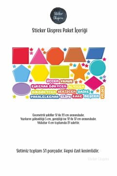Geometrik Şekiller Eğitici Anaokulu Çocuk Odası Kreş Duvar Kapı Cam Sticker Seti