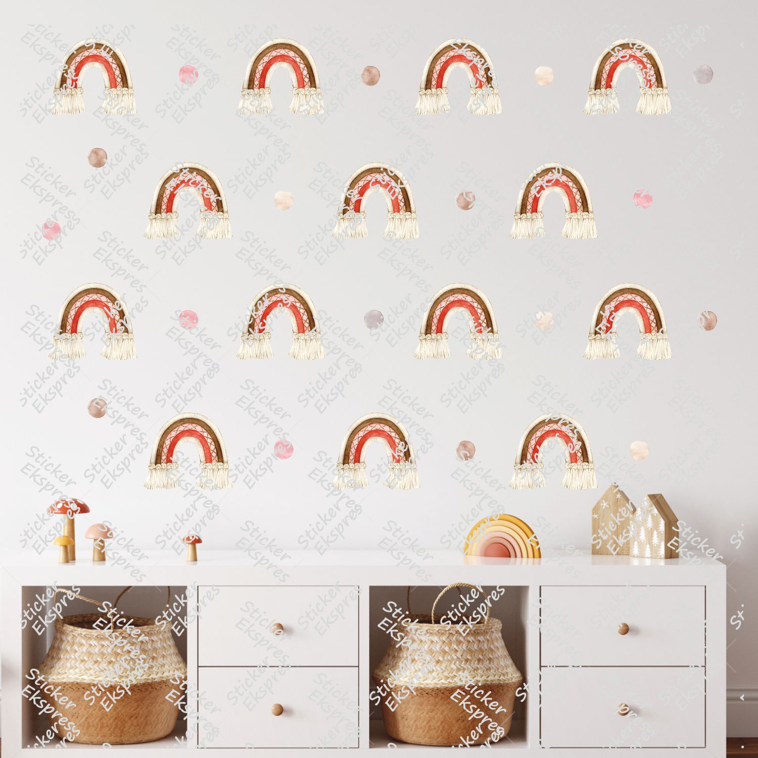 Makrome Gökkuşakları ve Puantiyeler Sticker Set