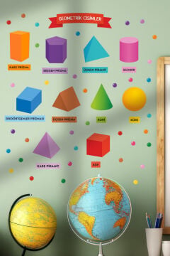 Geometrik Cisimler Eğitici Anaokulu Çocuk Odası Kreş Duvar Kapı Cam Sticker Seti