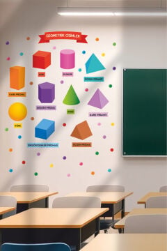 Geometrik Cisimler Eğitici Anaokulu Çocuk Odası Kreş Duvar Kapı Cam Sticker Seti