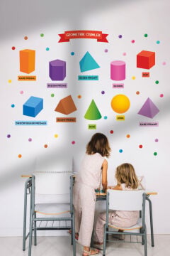 Geometrik Cisimler Eğitici Anaokulu Çocuk Odası Kreş Duvar Kapı Cam Sticker Seti