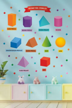 Geometrik Cisimler Eğitici Anaokulu Çocuk Odası Kreş Duvar Kapı Cam Sticker Seti
