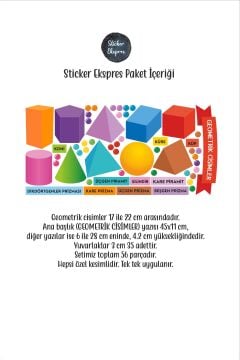 Geometrik Cisimler Eğitici Anaokulu Çocuk Odası Kreş Duvar Kapı Cam Sticker Seti