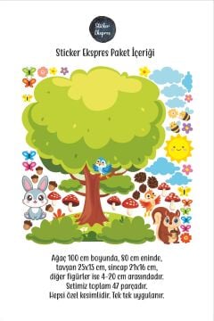 Büyük Ağaç Ve Hayvanlar Çocuk Odası Anaokulu Kreş Duvar Kapı Cam Sticker Seti