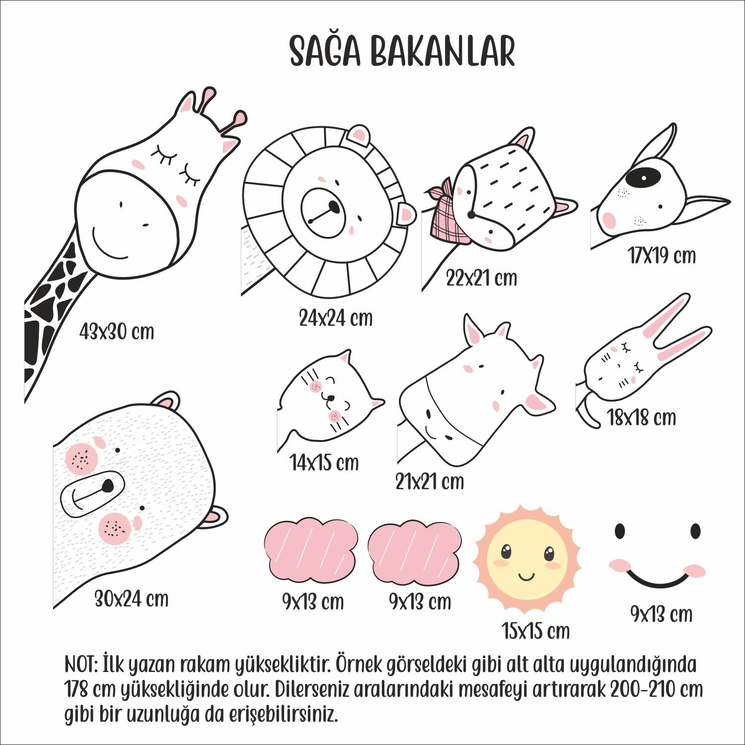 Pembeli Sevimli Hayvan Arkadaşlar Sticker Set Sağa Baksın