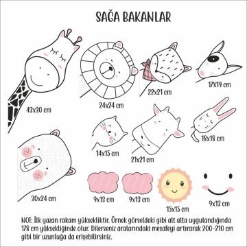 Pembeli Sevimli Hayvan Arkadaşlar Sticker Set Sağa Baksın