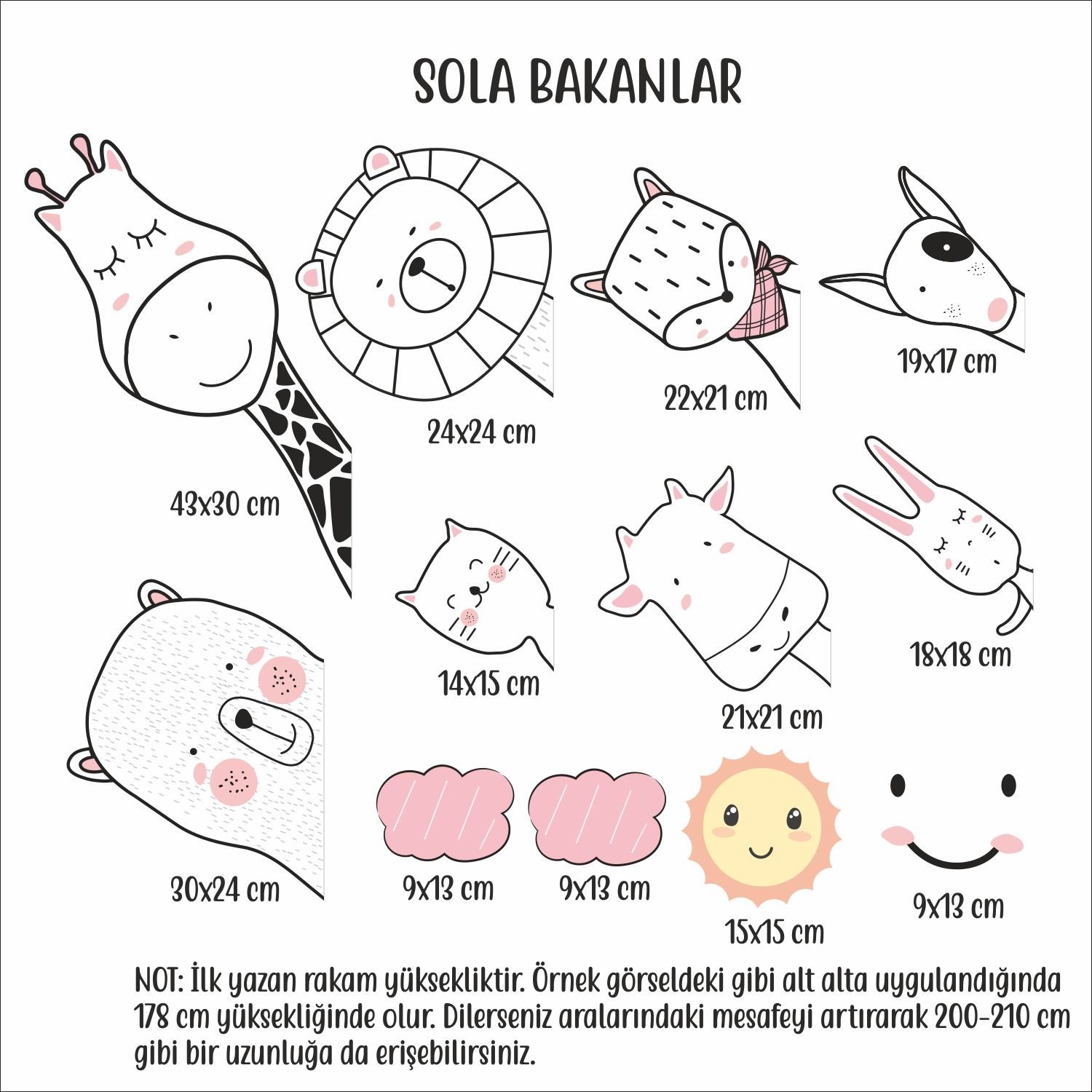 Pembeli Sevimli Hayvan Arkadaşlar Sticker Set Sola Baksın