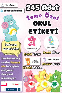 Okul Etiketi Care Bears Ayıcık Kalem Defter Etiketi Özel İsim Yazılabilen Etiket 245 Adet İsim Etiketi