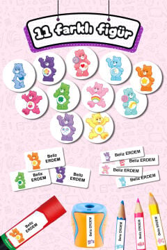 Okul Etiketi Care Bears Ayıcık Kalem Defter Etiketi Özel İsim Yazılabilen Etiket 245 Adet İsim Etiketi