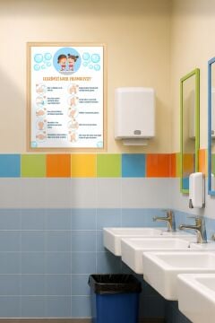 El Yıkama Tablosu Eğitici Sticker Su Geçirmez Anaokul Okul Banyo Duvar Cam Sticker