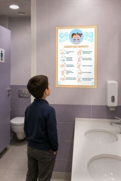 El Yıkama Tablosu Eğitici Sticker Su Geçirmez Anaokul Okul Banyo Duvar Cam Sticker