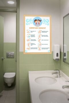 El Yıkama Tablosu Eğitici Sticker Su Geçirmez Anaokul Okul Banyo Duvar Cam Sticker