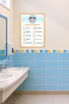 El Yıkama Tablosu Eğitici Sticker Su Geçirmez Anaokul Okul Banyo Duvar Cam Sticker