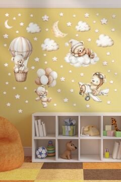 Sevimli Boho Ayıcıklar Çocuk Ve Bebek Odası Duvar Kapı Cam Sticker Seti