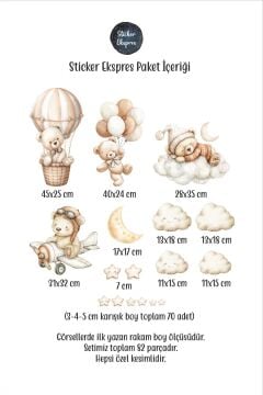 Sevimli Boho Ayıcıklar Çocuk Ve Bebek Odası Duvar Kapı Cam Sticker Seti