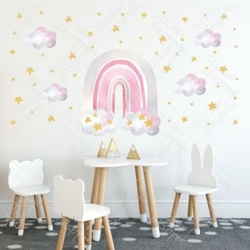 Sim Efektli Bulutlu Yıldızlı Gökkuşağı Sticker Set