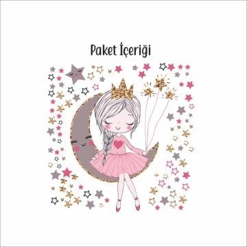 Ayda Oturan Sevimli Kız Sticker Set