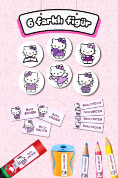 Okul Etiketi Lila Hello Kitty Kalem Defter Etiketi Özel İsim Yazılabilen Etiket 245 Adet İsim Etiketi