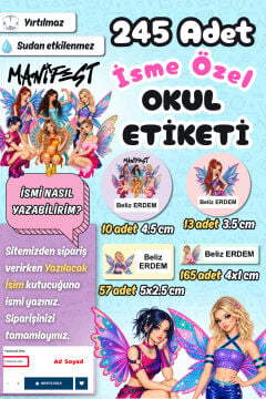 Okul Etiketi Renkli Manifest Kalem Defter Etiketi Özel İsim Yazılabilen Etiket 245 Adet İsim Etiketi