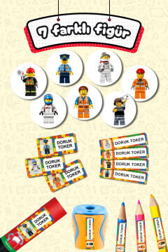 Okul Etiketi Lego Temalı Kalem Defter Etiketi Özel İsim Yazılabilen Etiket 245 Adet İsim Etiketi
