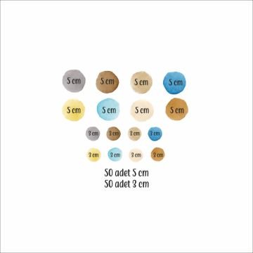 Mavi ve Kahverengi Tonlarında Suluboya Puantiye Set 5 ve 3 cm