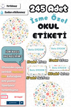 Okul Etiketi Çiçek Desenli Kalem Defter Etiketi Özel İsim Yazılabilen Etiket 245 Adet İsim Etiketi