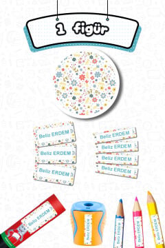 Okul Etiketi Çiçek Desenli Kalem Defter Etiketi Özel İsim Yazılabilen Etiket 245 Adet İsim Etiketi