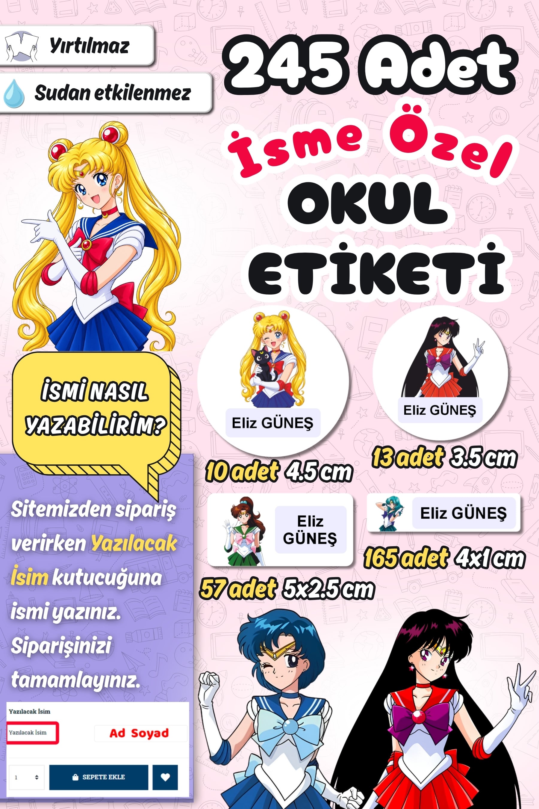 Okul Etiketi Ay Savaşçısı Kalem Defter Etiketi Özel İsim Yazılabilen Etiket 245 Adet İsim Etiketi