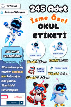 Okul Etiketi Astro Bot Kalem Defter Etiketi Özel İsim Yazılabilen Etiket 245 Adet İsim Etiketi