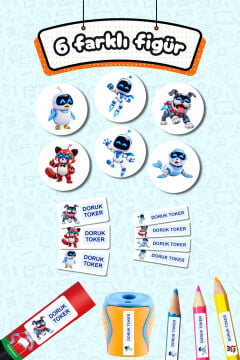 Okul Etiketi Astro Bot Kalem Defter Etiketi Özel İsim Yazılabilen Etiket 245 Adet İsim Etiketi