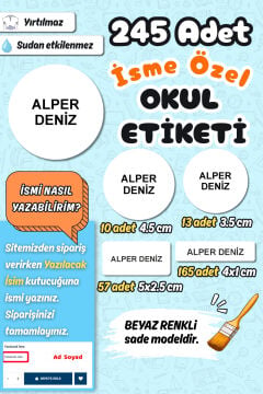 Okul Etiketi Beyaz Sade Model Kalem Defter Etiketi Özel İsim Yazılabilen Etiket 245 Adet İsim Etiketi