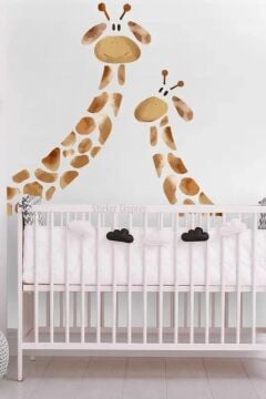 Sevimli Anne Bebek Zürafa Çocuk Odası Okul Kreş Duvar Sticker Seti
