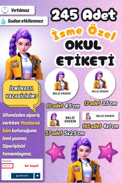 Okul Etiketi Rumi KPop Demon Hunters Kalem Defter Etiketi Özel İsim Yazılabilen Etiket 245 Adet İsim Etiketi
