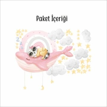 Uyuyan Sevimli Balina ve Rakun Sticker Set
