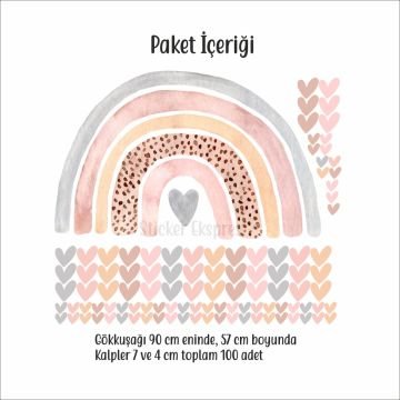 Pastel Suluboya Gökkuşağı ve Kalpler Sticker Set