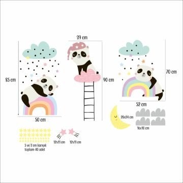 Sevimli Uykucu Pandalar Renkli Rüyada Sticker Set