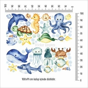 Deniz Canlıları Çocuk Odası Sticker Set