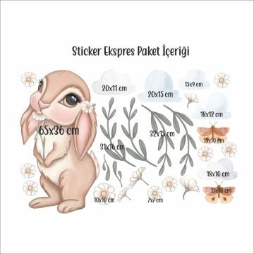 Sevimli Tavşan ve Papatyalar Sticker Set