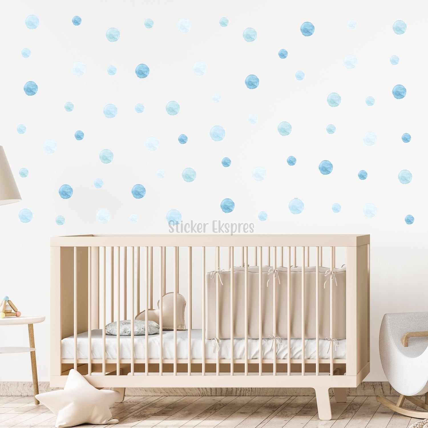 Açık Mavi Tonlarında Suluboya Puantiye Set 5 ve 3 cm