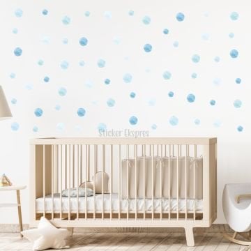 Açık Mavi Tonlarında Suluboya Puantiye Set 5 ve 3 cm