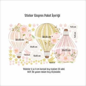 Sarı Pembe Çiçekli Balonlar Sticker Set