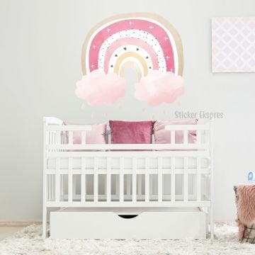 Pembe Bulutlu Gökkuşağı Duvar Sticker