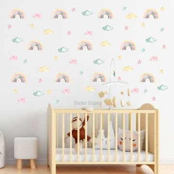 Gökkuşağı Bulut Yıldız Duvar Sticker Seti