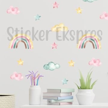 Gökkuşağı Bulut Yıldız Duvar Sticker Seti