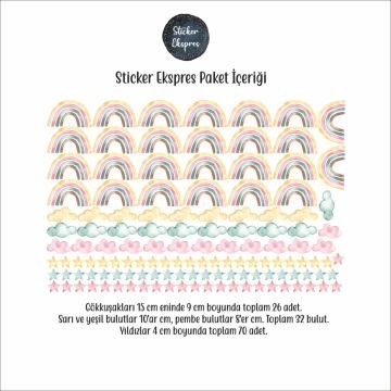 Gökkuşağı Bulut Yıldız Duvar Sticker Seti