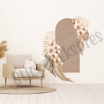 Çiçekli Fırça Darbeli Kahverengi Arch (Kemer) Sticker
