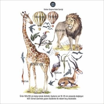 Zürafalı Savana Hayvanlar Çocuk Odası Sticker Set