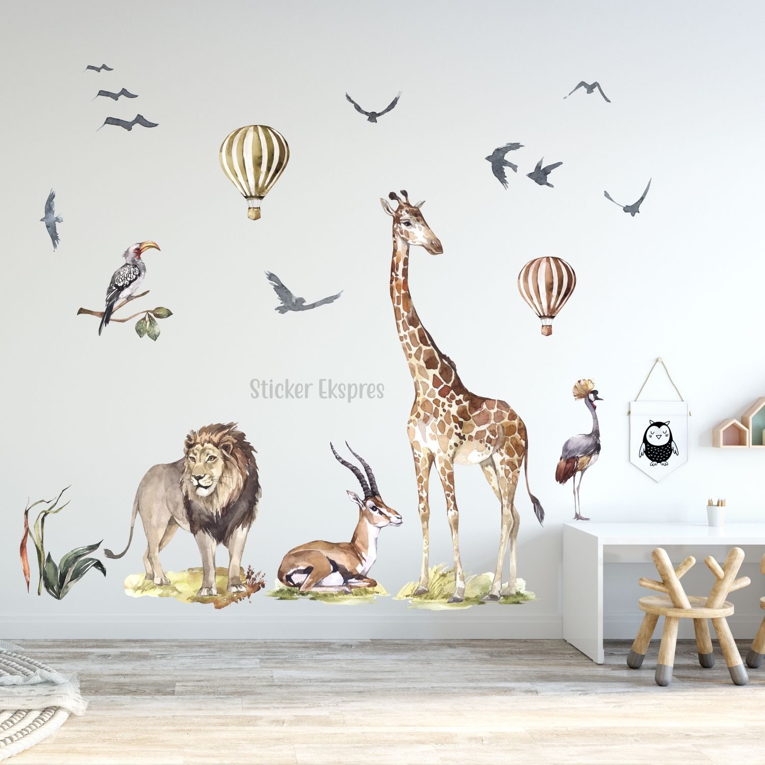 Zürafalı Savana Hayvanlar Çocuk Odası Sticker Set