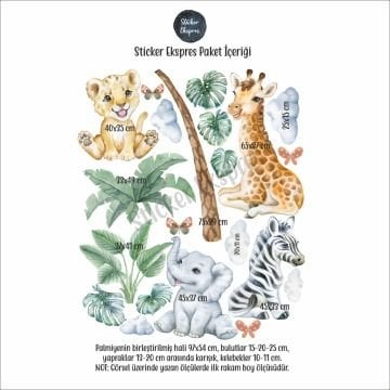 Sevimli Safari Hayvanlar Çocuk Odası Sticker Set