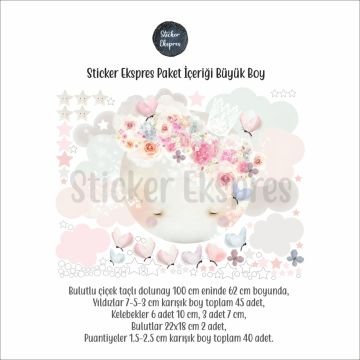 Çiçek Taçlı Dolunay Sticker Set Büyük Boy